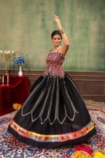 Navratri Special Black Color Rayon Fabric Color Full Fancy Border Work Lehenga