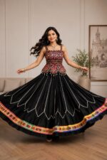Navratri Special Black Color Rayon Fabric Color Full Fancy Border Work Lehenga