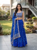 Navratri Special Blue Color Faux Georgette Fabric Print Work Lehenga