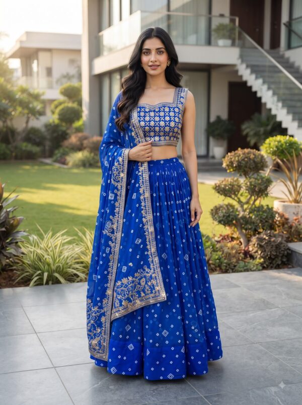 Navratri Special Blue Color Faux Georgette Fabric Print Work Lehenga