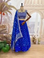 Navratri Special Blue Color Faux Georgette Fabric Print Work Lehenga