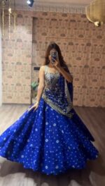 Navratri Special Blue Color Faux Georgette Fabric Print Work Lehenga