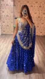 Navratri Special Blue Color Faux Georgette Fabric Print Work Lehenga