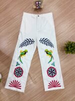 Navratri Special Fanta Color Faux Georgette Fabric Jute Embroidery Work Shrug Jeans Set