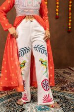 Navratri Special Fanta Color Faux Georgette Fabric Jute Embroidery Work Shrug Jeans Set