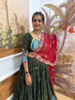 Navratri Special Green Color Rayon Fabric Embroidery Work Lehenga