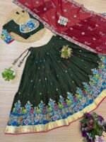 Navratri Special Green Color Rayon Fabric Embroidery Work Lehenga