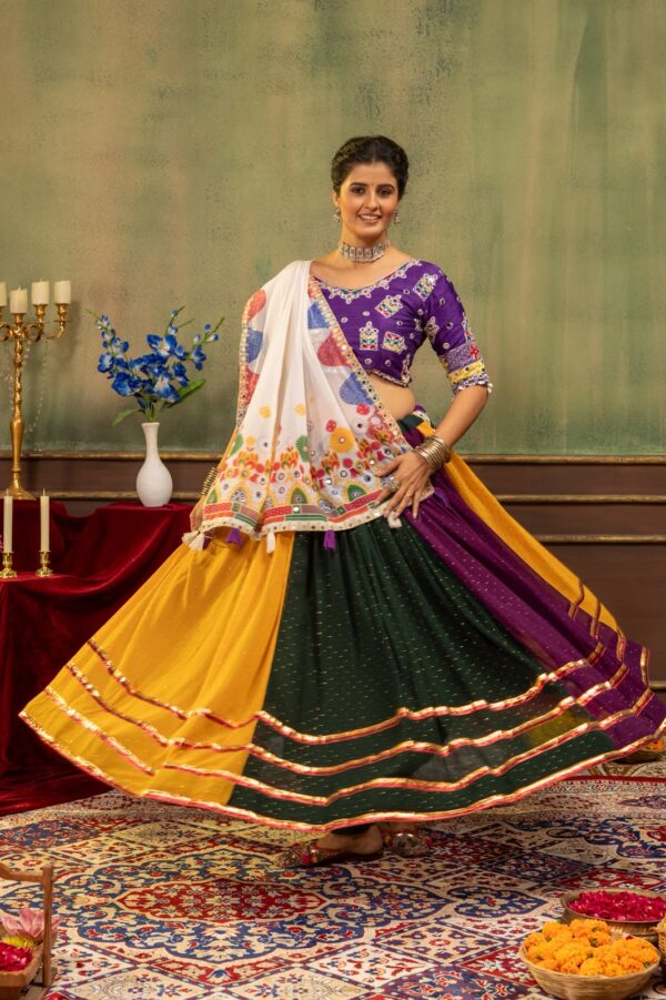 Navratri Special Multi Color Faux Georgette Fabric Hot Fix Diamond Work Lehenga