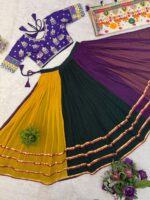 Navratri Special Multi Color Faux Georgette Fabric Hot Fix Diamond Work Lehenga