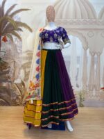 Navratri Special Multi Color Faux Georgette Fabric Hot Fix Diamond Work Lehenga
