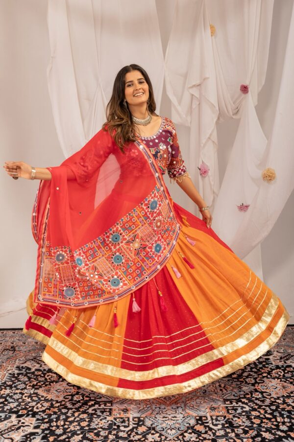Navratri Special Multi Color Faux Georgette Fabric Hot Fix Diamond Work Lehenga