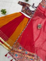 Navratri Special Multi Color Faux Georgette Fabric Hot Fix Diamond Work Lehenga