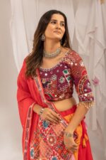 Navratri Special Multi Color Faux Georgette Fabric Hot Fix Diamond Work Lehenga