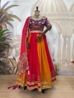 Navratri Special Multi Color Faux Georgette Fabric Hot Fix Diamond Work Lehenga