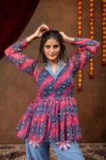 Navratri Special Multi Color Faux Georgette Fabric Print Work Kediya Jeans Set