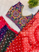 Navratri Special Multi Color Faux Georgette Fabric Print Work With Embroidery Work Lehenga