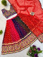 Navratri Special Multi Color Faux Georgette Fabric Print Work With Embroidery Work Lehenga