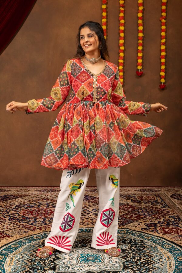 Navratri Special Multi Color Faux Georgette Fabric Real Mirror Work Kediya Jeans Set