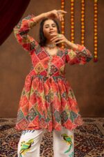 Navratri Special Multi Color Faux Georgette Fabric Real Mirror Work Kediya Jeans Set