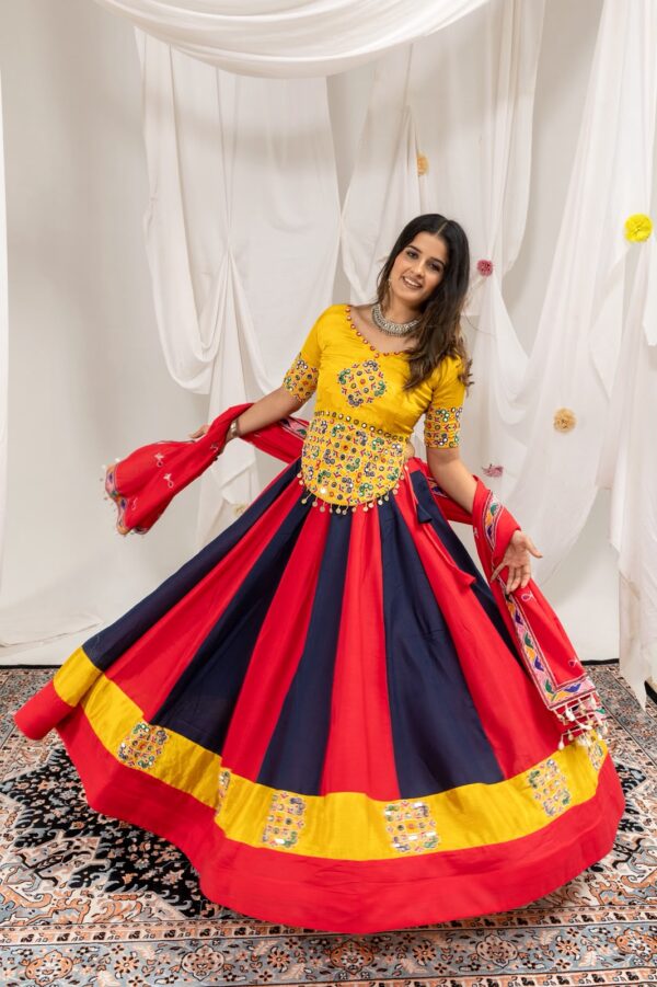 Navratri Special Multi Color Magic Cotton Fabric Real Mirror Work Lehenga