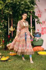 Navratri Special Multi Color Printed Cotton Fabric Jacquard Work Shrug Set