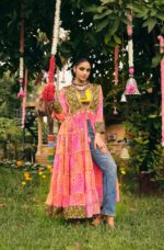 Navratri Special Multi Color Printed Cotton Fabric Jacquard Work Shrug Set