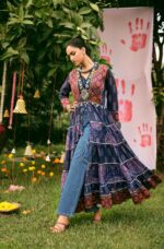 Navratri Special Multi Color Printed Cotton Fabric Jacquard Work Shrug Set