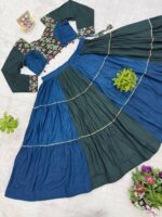 Navratri Special Multi Color Pure Rayon Fabric Ruffle Pattern Work Lehenga