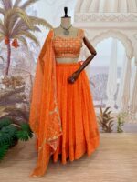 Navratri Special Orange Color Faux Georgette Fabric Print Work Lehenga