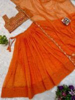 Navratri Special Orange Color Faux Georgette Fabric Print Work Lehenga