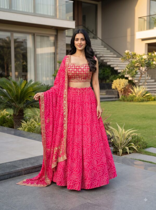 Navratri Special Pink Color Faux Georgette Fabric Print Work Lehenga