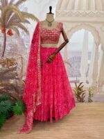 Navratri Special Pink Color Faux Georgette Fabric Print Work Lehenga