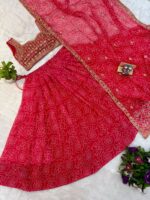 Navratri Special Pink Color Faux Georgette Fabric Print Work Lehenga