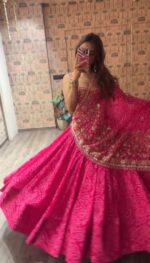 Navratri Special Pink Color Faux Georgette Fabric Print Work Lehenga