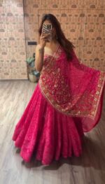 Navratri Special Pink Color Faux Georgette Fabric Print Work Lehenga