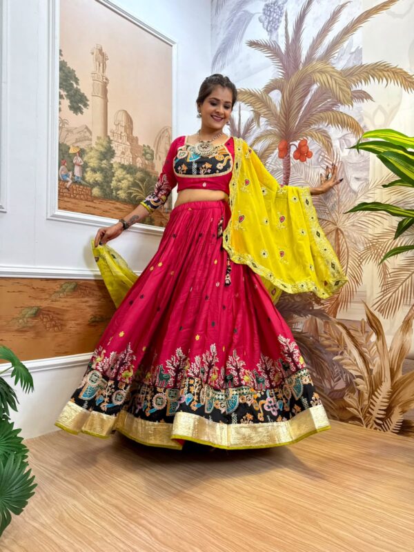 Navratri Special Pink Color Rayon Fabric Embroidery Work Lehenga