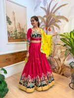 Navratri Special Pink Color Rayon Fabric Embroidery Work Lehenga