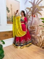 Navratri Special Pink Color Rayon Fabric Embroidery Work Lehenga