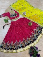 Navratri Special Pink Color Rayon Fabric Embroidery Work Lehenga