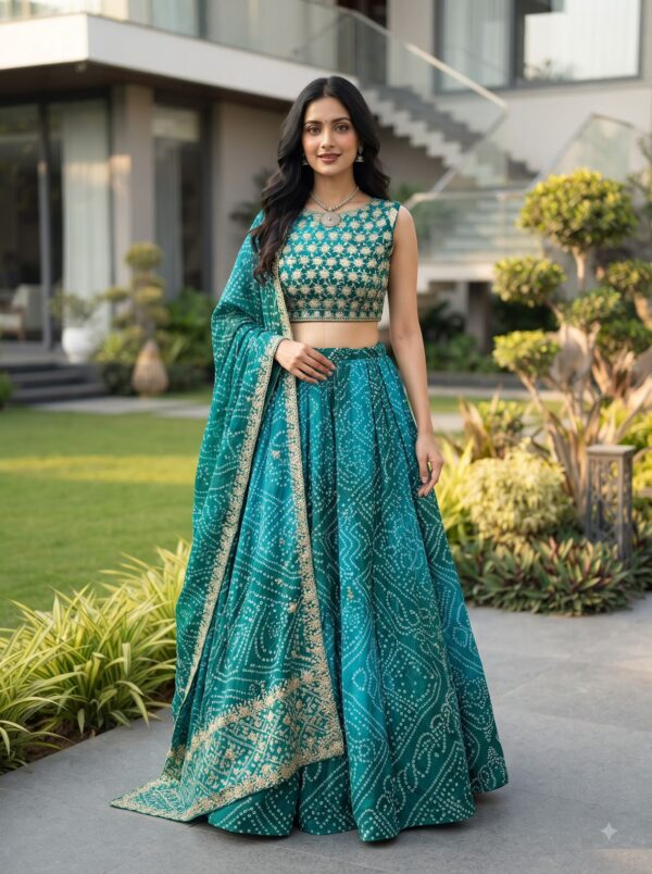 Navratri Special Teal Blue Color Faux Georgette Fabric Print Work Lehenga