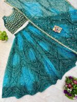 Navratri Special Teal Blue Color Faux Georgette Fabric Print Work Lehenga
