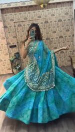 Navratri Special Teal Blue Color Faux Georgette Fabric Print Work Lehenga