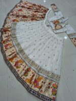 Navratri Special White Color Faux Georgette Fabric Sequence With Foil Mirror Work Lehenga