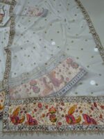 Navratri Special White Color Faux Georgette Fabric Sequence With Foil Mirror Work Lehenga