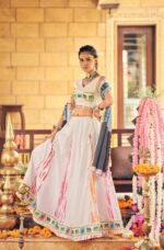 Navratri Special White Color Pure Cotton Fabric Shibori Print Work Lehenga