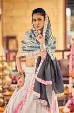 Navratri Special White Color Pure Cotton Fabric Shibori Print Work Lehenga