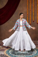 Navratri Special White Color Pure Rayon Fabric Koti Style Lehenga