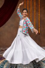Navratri Special White Color Pure Rayon Fabric Koti Style Lehenga