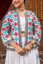 Navratri Special White Color Pure Rayon Fabric Koti Style Lehenga