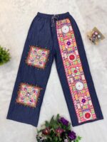 Navratri Special Wine Color Faux Georgette Fabric Print Work Kediya Jeans Set